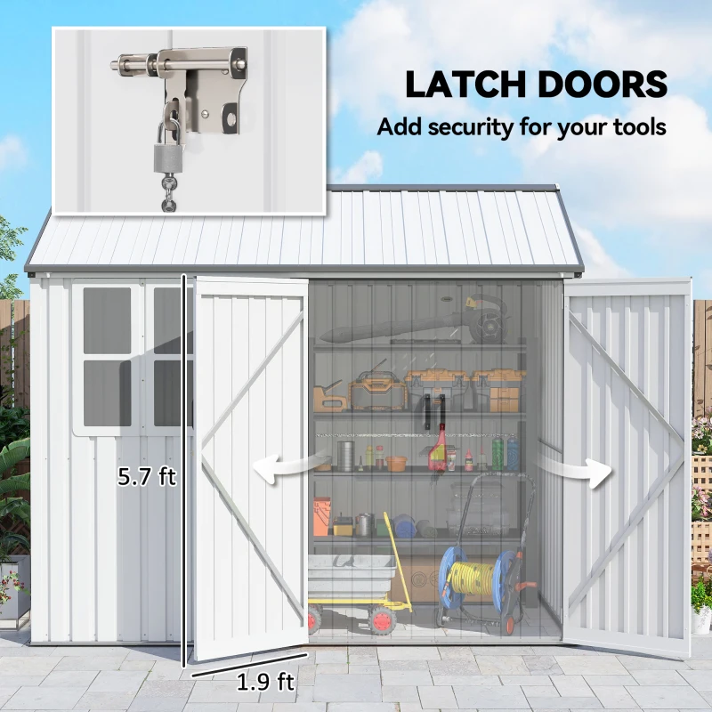 Outsunny 8' x 6' Metal Garden Storage Shed, Extra Large Outdoor Tool Storage House w/ Doors, Window and Air Vents, White