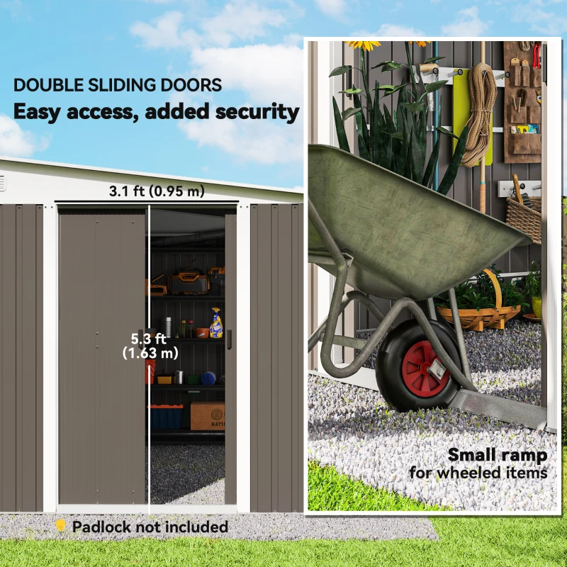 Outsunny 11' x 9' Metal Outdoor Storage Shed, Tool House with Double Lockable Doors for Backyard, Patio, Lawn, Garage, Gray