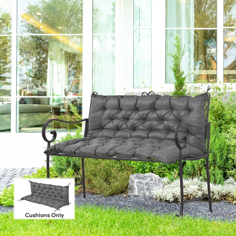 Outsunny Proch Swing Cushion, 59" x 40" x 4" Outdoor Bench Cushion with Backrest, 4" Thick Filling and String Ties, 3 Seater, Dark Grey
