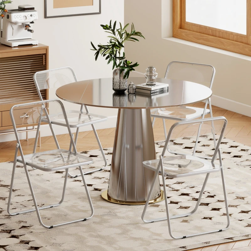 HOMCOM 4 Pack Acrylic Foldable Chairs, Transparent Folding Chairs for Living Room, Dining Room, Home Office, Party, Clear