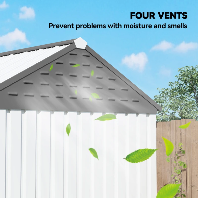 Outsunny 8' x 6' Metal Garden Storage Shed, Extra Large Outdoor Tool Storage House w/ Doors, Window and Air Vents, White