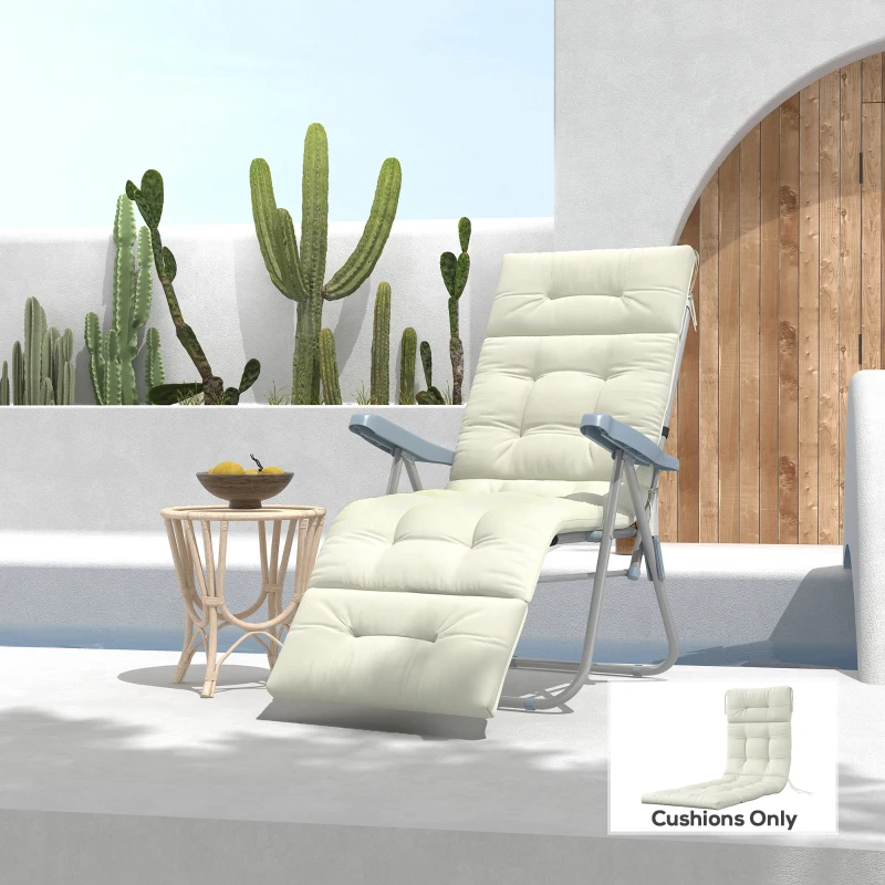 Outsunny 5" Thick Patio Chaise Lounge Lounge Chair Cushion with Backrest, Soft Cotton Padded for Indoor Outdoor Use, Cream White