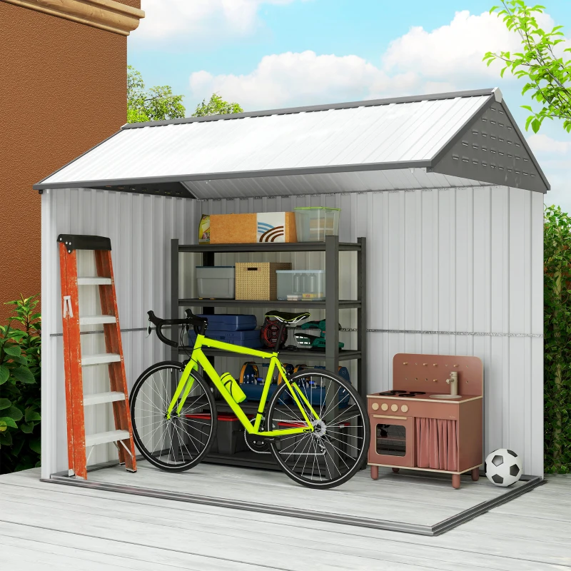 Outsunny 8' x 6' Metal Garden Storage Shed, Extra Large Outdoor Tool Storage House w/ Doors, Window and Air Vents, White