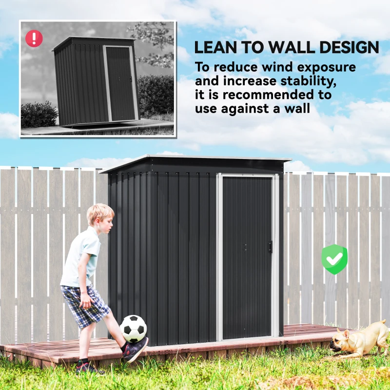 Outsunny 5 x 3 FT Outdoor Storage Shed with Sliding Door and Sloped Roof, Steel Frame Garden Shed Tool Equipment, Black