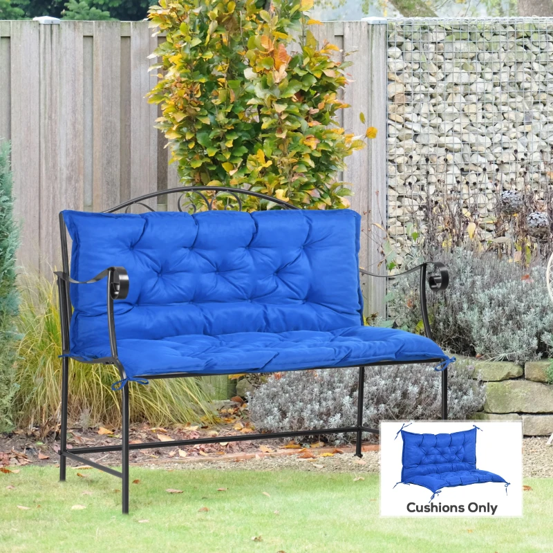 Outsunny Proch Swing Cushion, 40.5" x 40" x 4" Outdoor Bench Cushion with Backrest, 4" Thick Filling and String Ties, 2 Seater, Blue