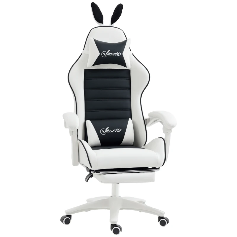 HOMCOM Cute Racing Gamer Chair, PU Leather Gaming Chair with Footrest, Headrest and Lumbar Support, Black