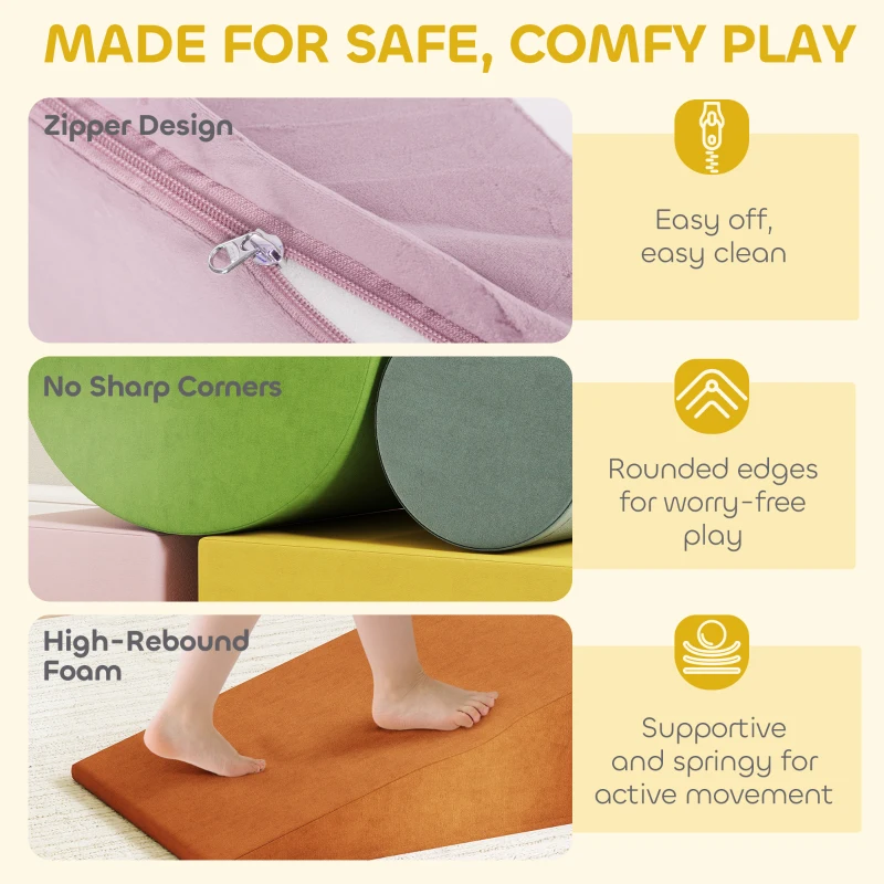 Qaba Climbing Toys for Toddlers with Removable Cover, Indoor Activity Play Set for Crawling, Sliding, Orange/Green