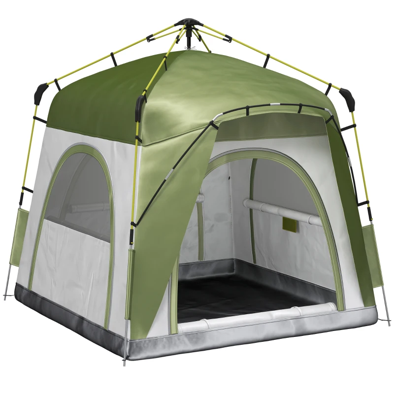 Outsunny Instant Automatic Camping Dome Tent Portable with 4 Doors and 4 Windows for 4 Person, Green