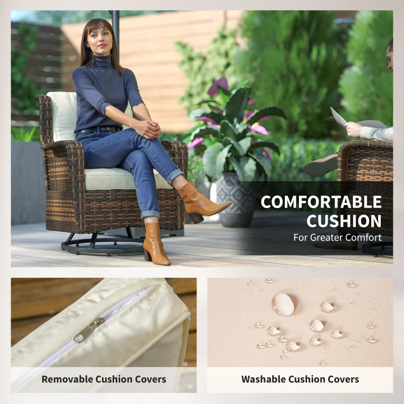 Outsunny 4 Piece Rattan Patio Furniture Set, Conversation Set with Swivel Glider Chairs Table Loveseat for Garden, Patio, Cream