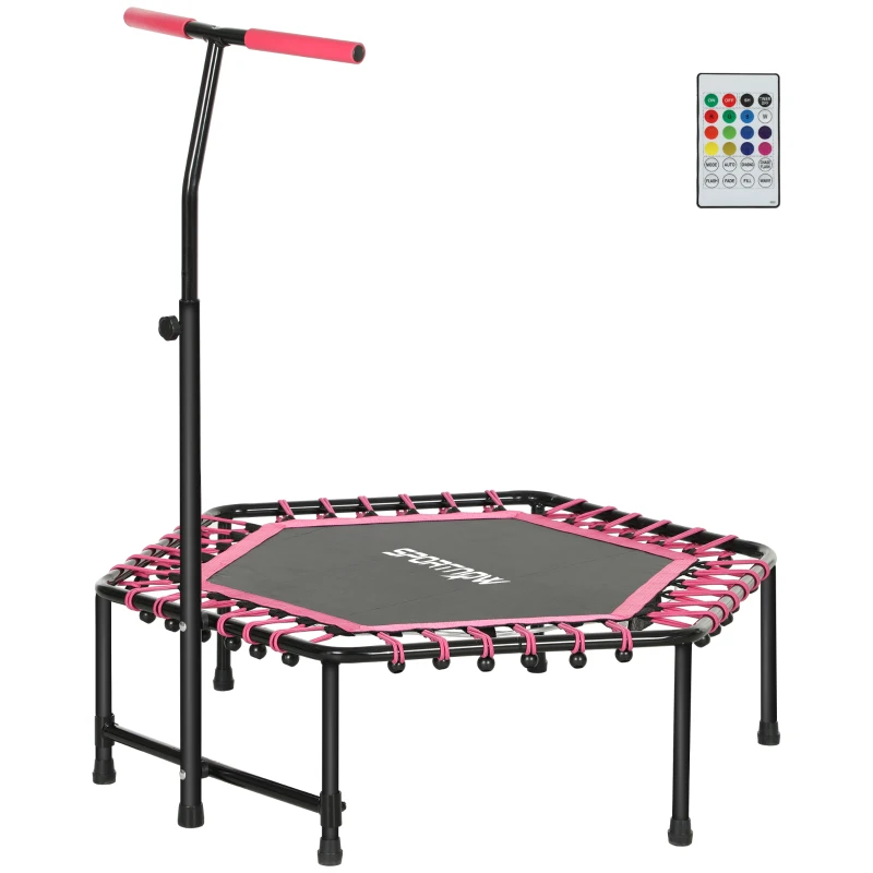 Soozier 45" Rebounder Trampoline for Adults, Quiet Bungee Rebounder with LED Lights and Adjustable Handle, Pink