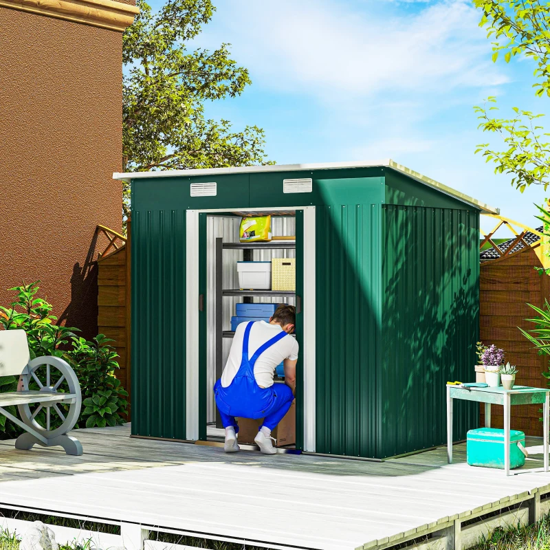 Outsunny 7'x 4' Metal Patio Storage Shed Garden Lockable Shed Tool Utility Storage Unit, Green