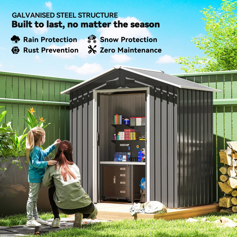 Outsunny 6.5x3.5ft Metal Garden Storage Shed for Outdoor Tool Storage with Double Sliding Doors and Vents, Dark Grey
