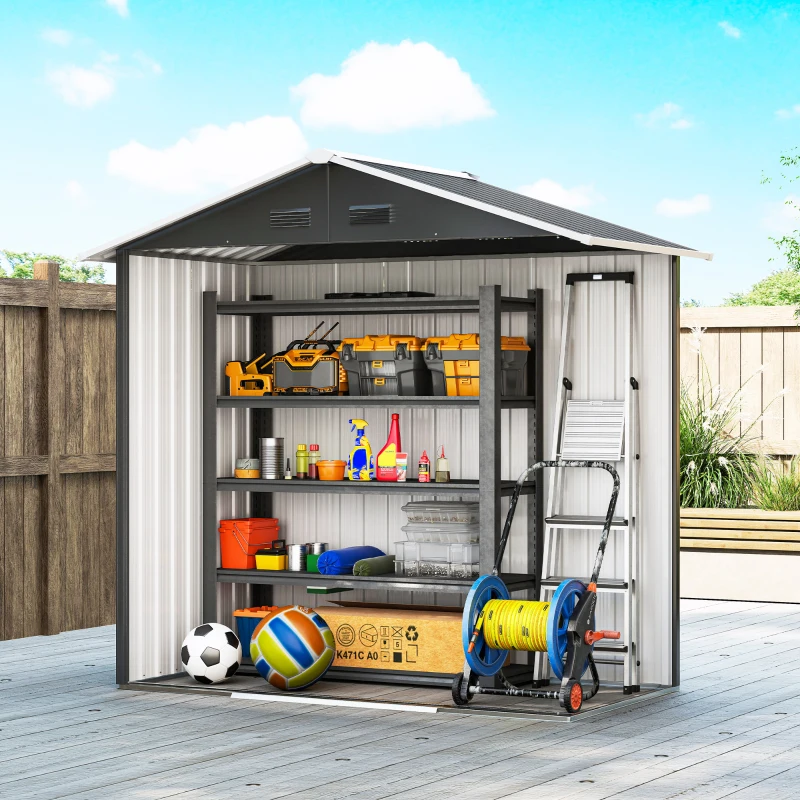 Outsunny 6.5x3.5ft Metal Garden Storage Shed for Outdoor Tool Storage with Double Sliding Doors and Vents, Dark Grey