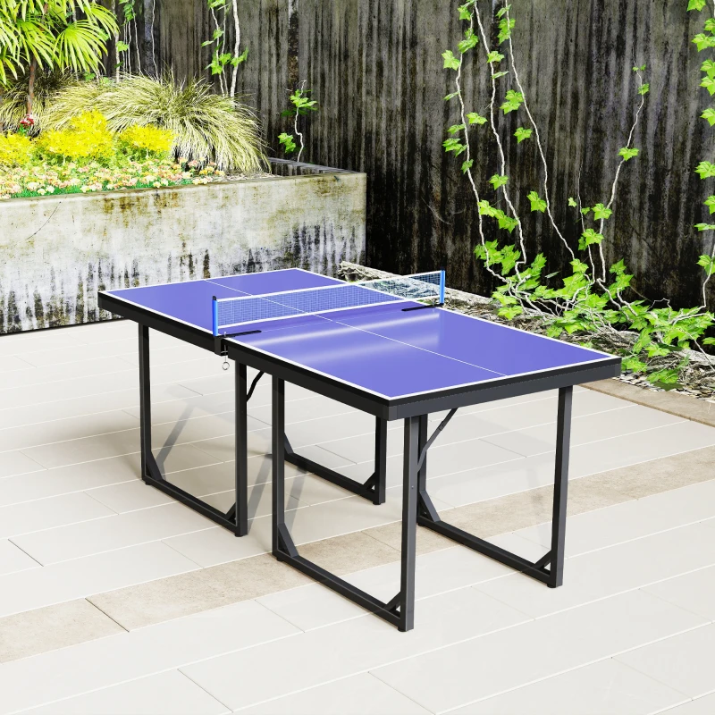 Soozier 6x3ft Compact Midsize Table Tennis Table Multi-Use Family Ping-pong Table Free Standing Folding Blue