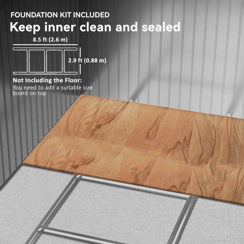 Outsunny 9.1'x6.4'x6.3' Garden Storage Shed w/ Foundation Kit Metal Tool Storage House w/ Double Doors Brown