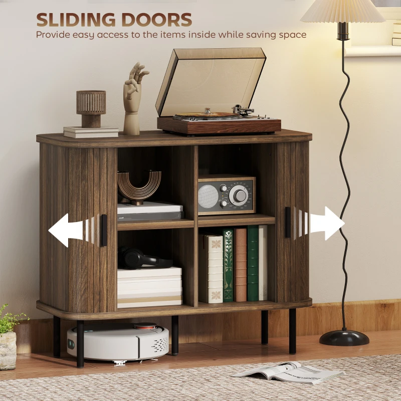 HOMCOM 35.4" Sideboard Buffet Cabinet with Storage, Nordic Coffee Bar Cabinet with Slatted Tambour Doors and Metal Legs, Walnut