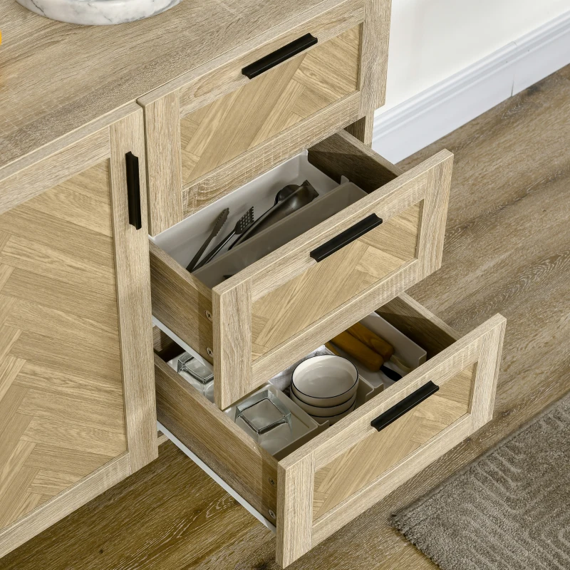 HOMCOM Buffet Cabinet, Coffee Bar Cabinet with Drawers and Adjustable Shelves, Oak
