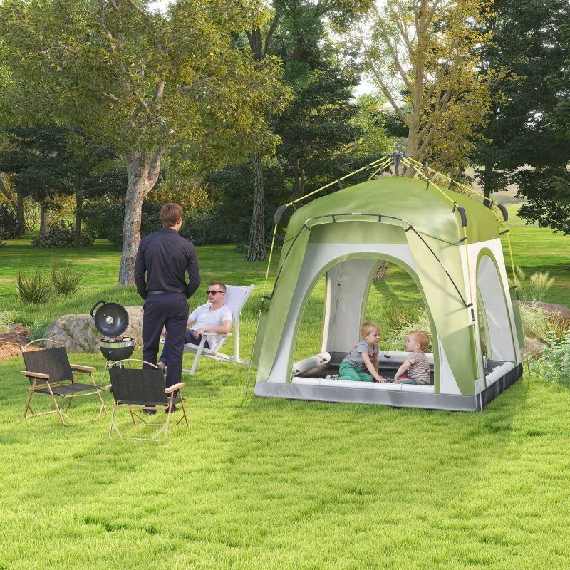 Outsunny Instant Automatic Camping Dome Tent Portable with 4 Doors and 4 Windows for 4 Person, Green