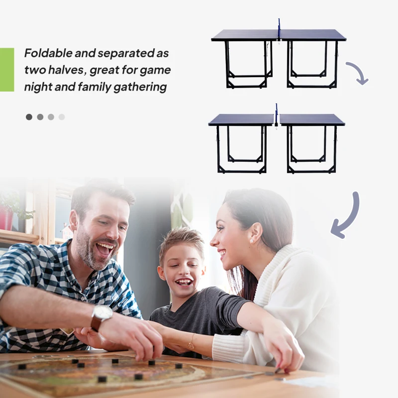 Soozier 6x3ft Compact Midsize Table Tennis Table Multi-Use Family Ping-pong Table Free Standing Folding Blue