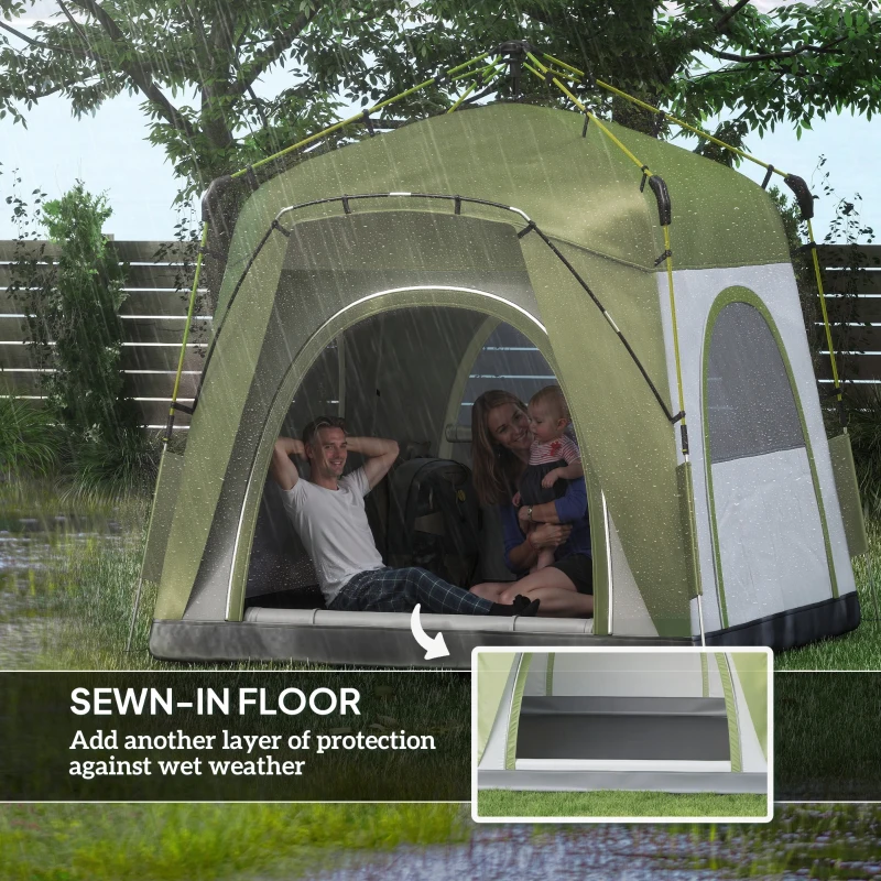 Outsunny Instant Automatic Camping Dome Tent Portable with 4 Doors and 4 Windows for 4 Person, Green
