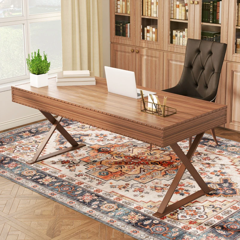 HOMCOM Area Rug 5x7, Machine Washable Rug, Non-Slip Boho Print Pattern Medallion Carpet for Living Room, Bedroom, Tawny Brown