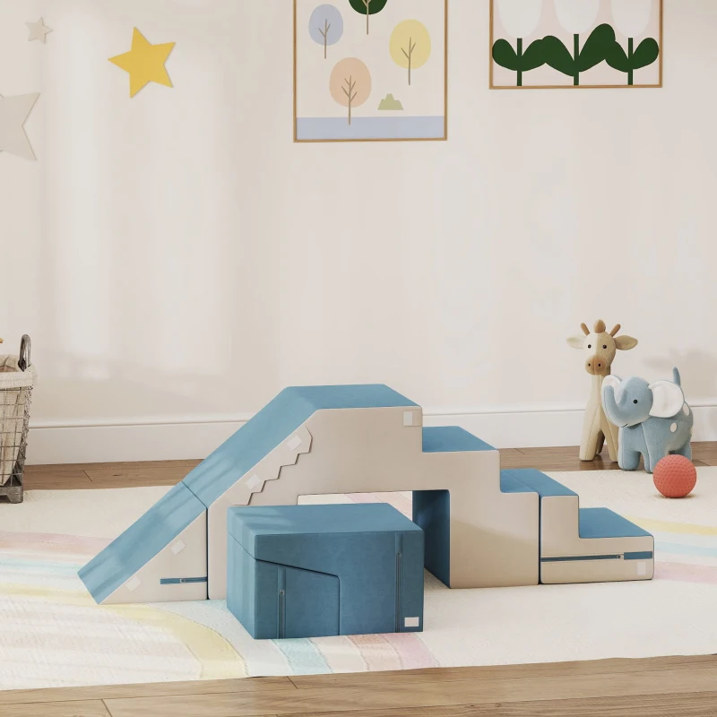 Qaba 2-Piece Climbing Foam Blocks for Toddlers with Detachable Cover, Indoor Climb and Crawl Activity PlaySet, Blue