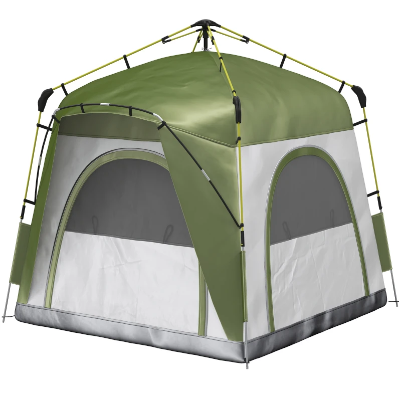 Outsunny Instant Automatic Camping Dome Tent Portable with 4 Doors and 4 Windows for 4 Person, Green