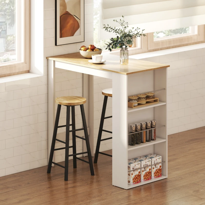 HOMCOM Modern Bar Table, Bar Height Dining Table with 3 Storage Shelves for Kitchen, Dining Room, Living Room, White