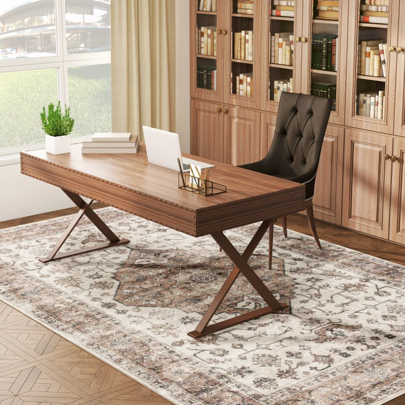 HOMCOM 8x10 Area Rug, Vintage Machine Washable Rug, Non-Slip Floor Carpet for Living Room, Bedroom, Dining Room, Tan