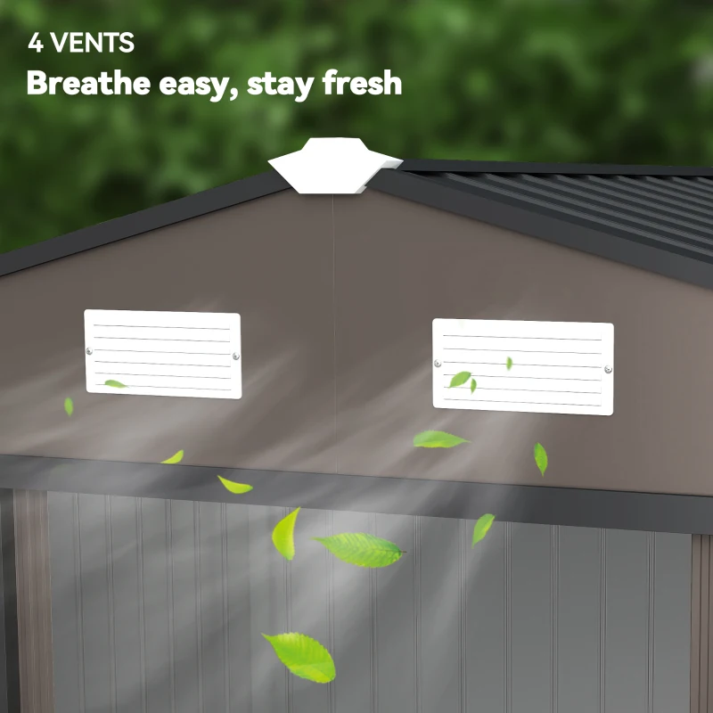 Outsunny Outdoor Shed Garden Storage Shed Tool Storage Building with 4 Vents and 2 Sliding Doors, 9 x 6 FT, Brown