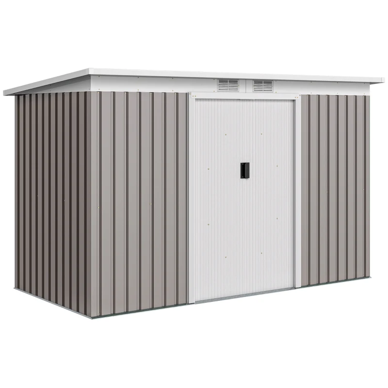 Outsunny 9' x 4' Garden Metal Storage Shed Outdoor Equipment Tool Box with Foundation Kit, Ventilation & Doors, Light Grey