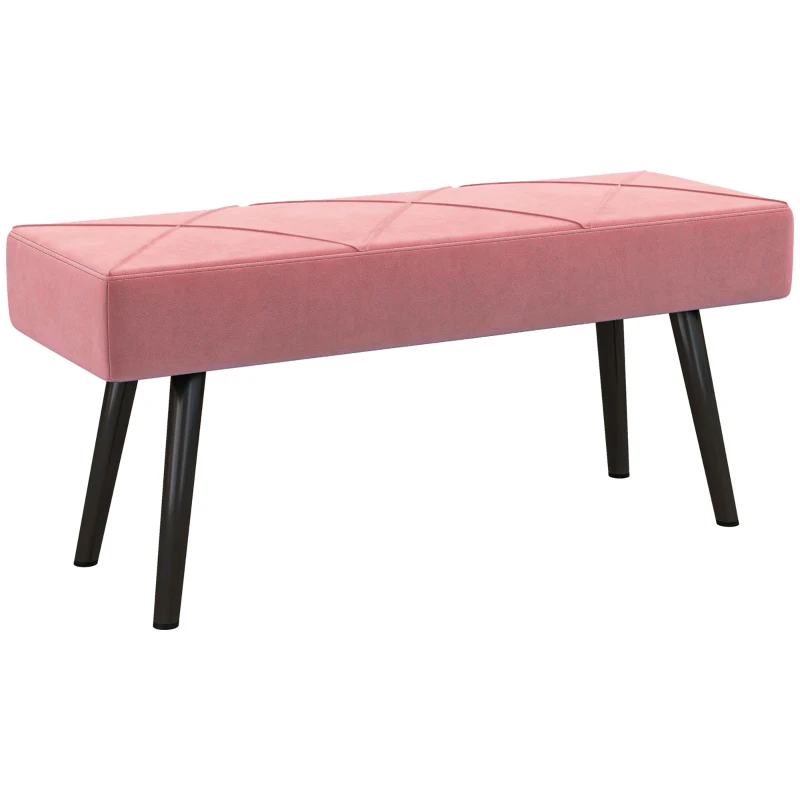 HOMCOM 39 Inches Upholstered Bedroom Bench, Modern End of Bed Bench with Steel Legs, Pink