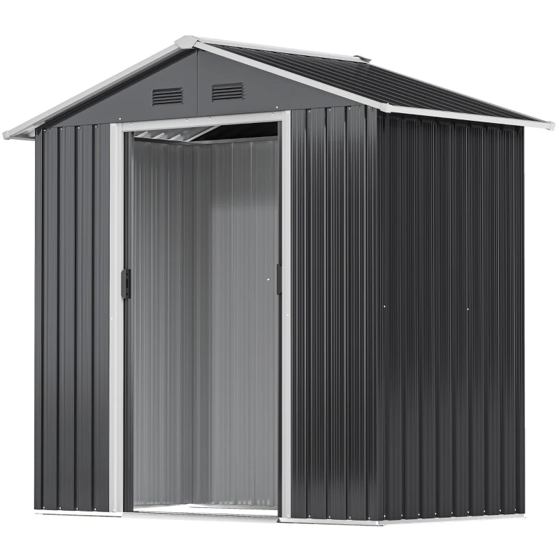 Outsunny 6.5x3.5ft Metal Garden Storage Shed for Outdoor Tool Storage with Double Sliding Doors and Vents, Dark Grey
