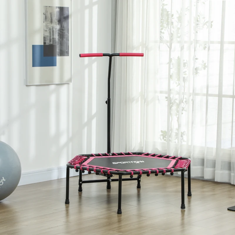 Soozier 45" Rebounder Trampoline for Adults, Quiet Bungee Rebounder with LED Lights and Adjustable Handle, Pink
