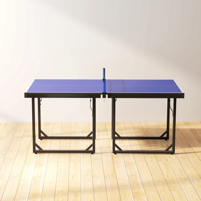 Soozier 6x3ft Compact Midsize Table Tennis Table Multi-Use Family Ping-pong Table Free Standing Folding Blue