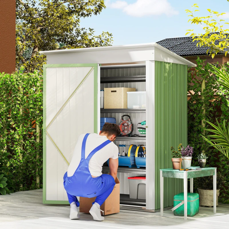 Outsunny Outdoor Storage Shed, Steel Lean-to Shed with Adjustable Shelf, Lock, Gloves, 5'x3'x6', Green