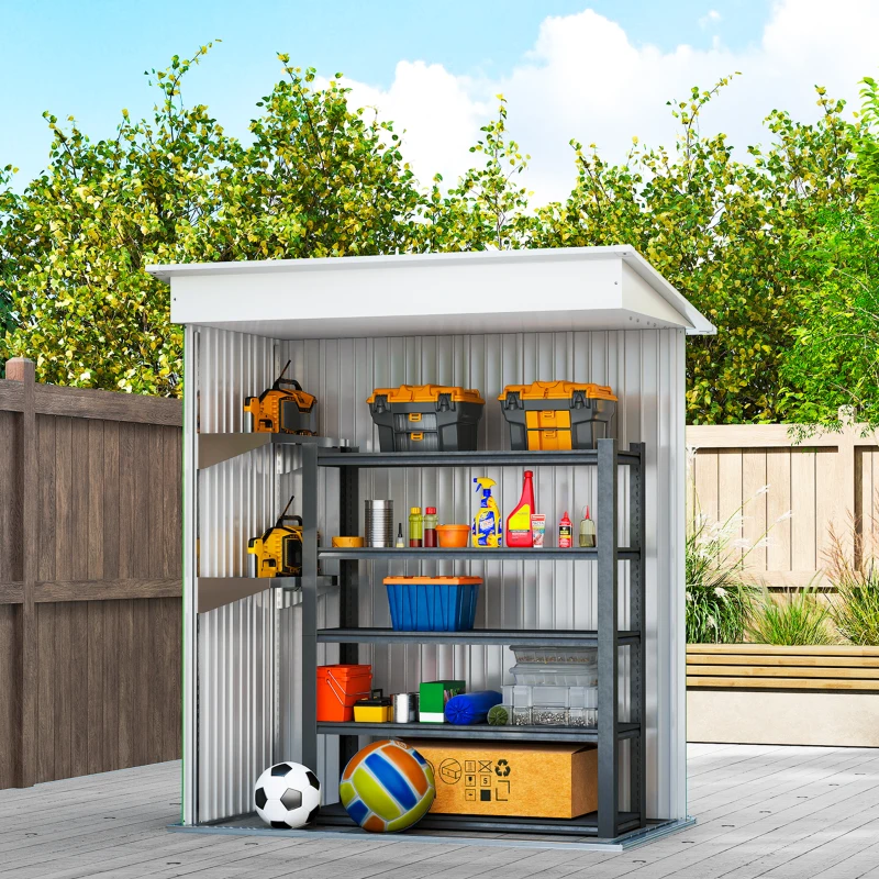 Outsunny Outdoor Storage Shed, Steel Lean-to Shed with Adjustable Shelf, Lock, Gloves, 5'x3'x6', Green