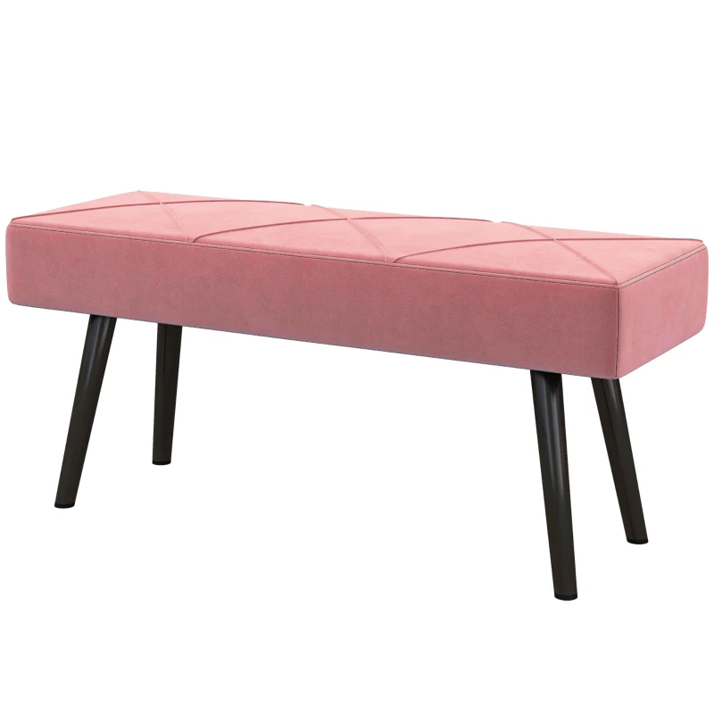 HOMCOM 39 Inches Upholstered Bedroom Bench, Modern End of Bed Bench with Steel Legs, Pink