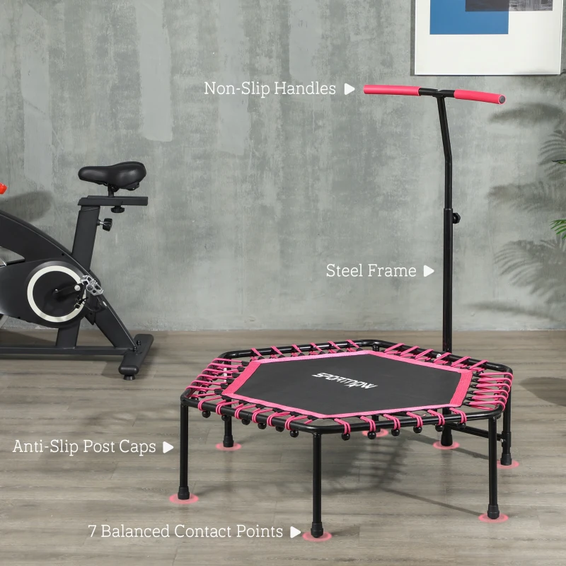 Soozier 45" Rebounder Trampoline for Adults, Quiet Bungee Rebounder with LED Lights and Adjustable Handle, Pink