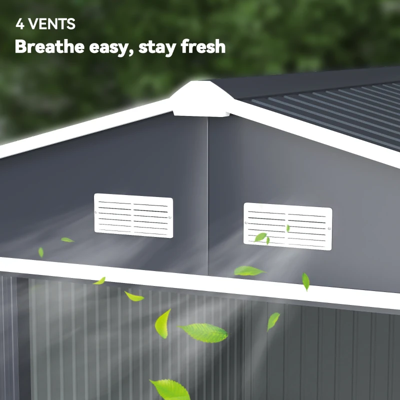Outsunny 11' x 9' Outdoor Storage Shed, Garden Tool Metal Shed with Foundation Kit, Double Lockable Door, Air Vents and Sloping Roof, for Backyard, Patio, Lawn, Dark Gray