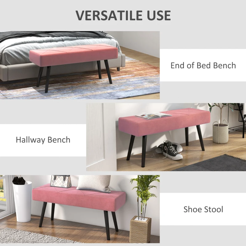 HOMCOM 39 Inches Upholstered Bedroom Bench, Modern End of Bed Bench with Steel Legs, Pink