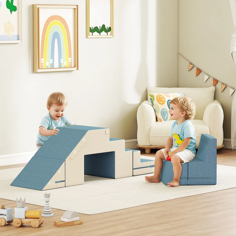 Qaba 2-Piece Climbing Foam Blocks for Toddlers with Detachable Cover, Indoor Climb and Crawl Activity PlaySet, Blue