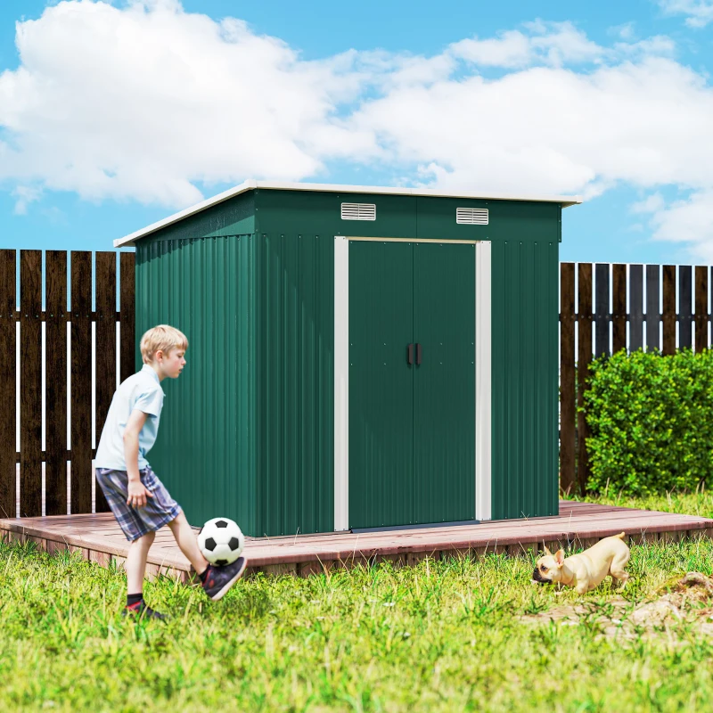 Outsunny 7'x 4' Metal Patio Storage Shed Garden Lockable Shed Tool Utility Storage Unit, Green