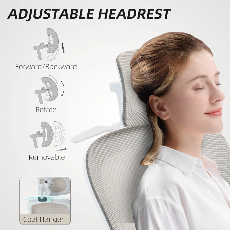 HOMCOM Mesh Office Chair, Ergonomic Desk Chair with Flip-up Armrest, Rotatable Headrest, Adjustable Lumbar Support, Grey