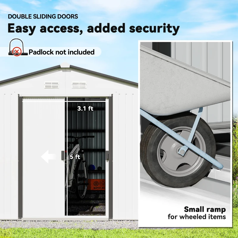 Outsunny 11' x 9' Metal Storage Shed Garden Tool House with Double Sliding Doors, 4 Air Vents for Backyard, Patio, Silver