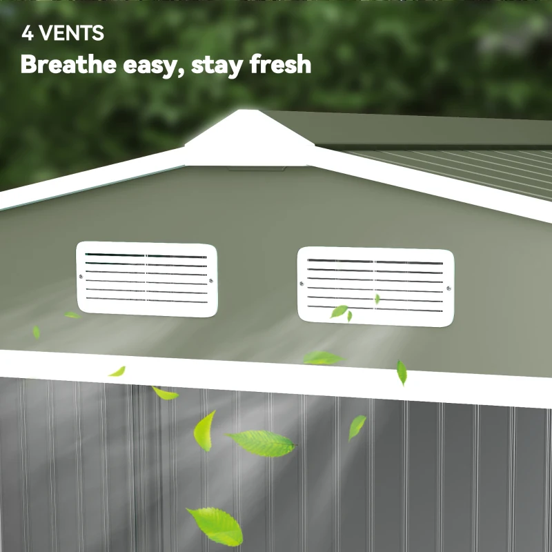 Outsunny 9' x 6' Outdoor Storage Shed, Garden Tool Metal Shed with Foundation Kit, Double Lockable Door, Air Vents and Sloping Roof, for Backyard, Patio, Lawn, Green