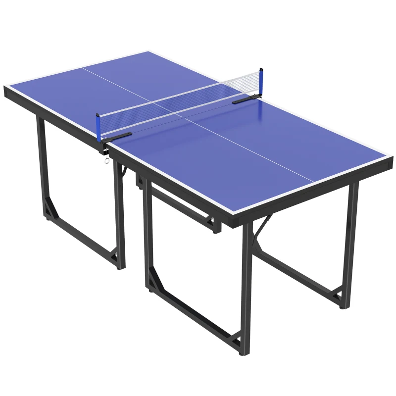 Soozier 6x3ft Compact Midsize Table Tennis Table Multi-Use Family Ping-pong Table Free Standing Folding Blue