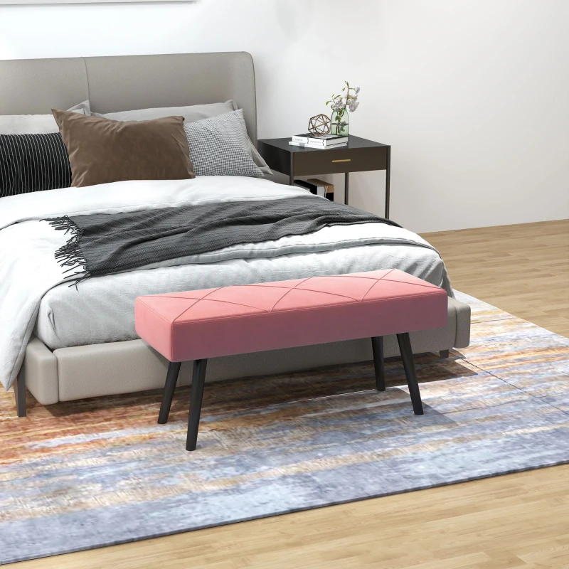 HOMCOM 39 Inches Upholstered Bedroom Bench, Modern End of Bed Bench with Steel Legs, Pink