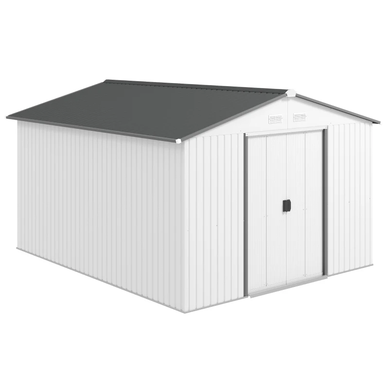 Outsunny 11' x 9' Metal Storage Shed Garden Tool House with Double Sliding Doors, 4 Air Vents for Backyard, Patio, Silver