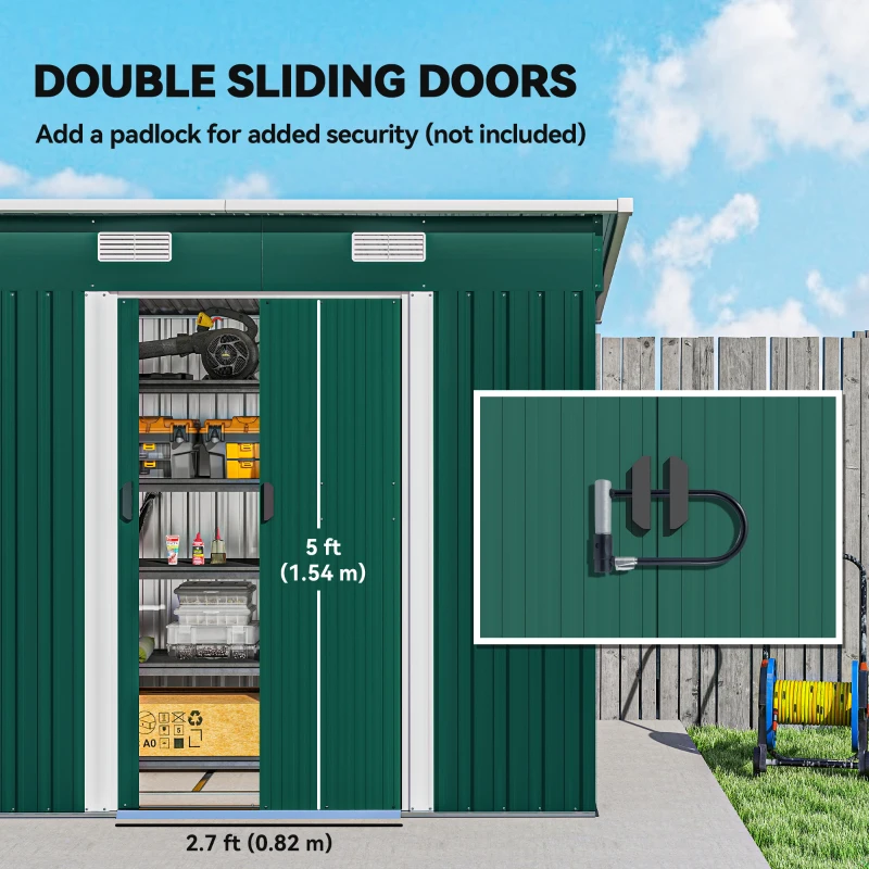 Outsunny 7'x 4' Metal Patio Storage Shed Garden Lockable Shed Tool Utility Storage Unit, Green